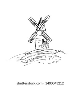 Windmill. Hand drawn. Vector illustration.