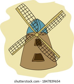 Windmill hand drawn vector illustration.