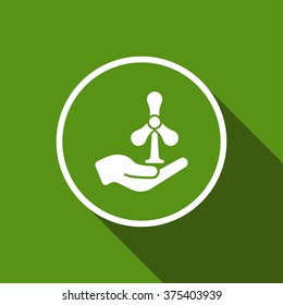 windmill in hand flat icon with long shadow. vector illustration