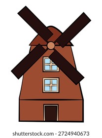 Windmill house cartoon isolated on white background