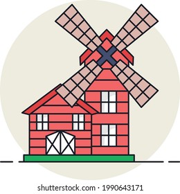 Windmill house Concept, Countryside smock mills home Vector Icon Design, urban and suburban house Symbol, Real Estate and Property Sign, Apartment and Mortgage Stock illustration