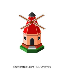 Isométrica lámpara vectorial de construcción 3D de la Casa del Molino de viento aislada en fondo blanco