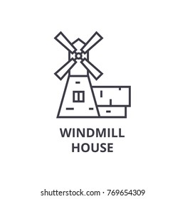 windmill house line icon, outline sign, linear symbol, vector, flat illustration