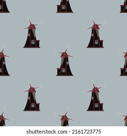 Windmill house vector ilustration seamless patern with.Great for textile,fabric,wrapping paper,and any print.

