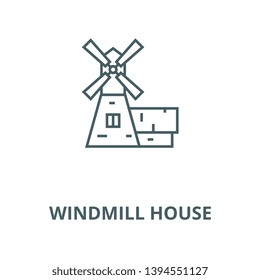 Windmill house vector line icon, linear concept, outline sign, symbol