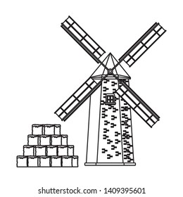 windmill icon cartoon isolated black and white vector illustration graphic design