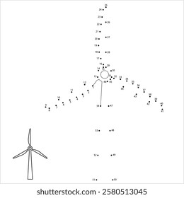 Windmill Icon Connect The Dots, Wind Mill Icon, Clean Green Energy Generator, Puzzle Containing A Sequence Of Numbered Vector Art Illustration