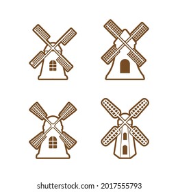 Windmill icon design set bundle template isolated