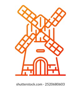 Icono de molino de viento. molino de viento, energía, electricidad, viento, renovable, Países Bajos, monumentos, turbina, construcción, ecología. Ilustración de icono de Vector