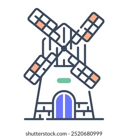 Icono de molino de viento. molino de viento, energía, electricidad, viento, renovable, Países Bajos, monumentos, turbina, construcción, ecología. Ilustración de icono de Vector