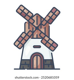 Windmill icon. windmill, energy, electricity, wind, renewable, netherlands, monuments, turbine, building, ecology. Vector icon illustration