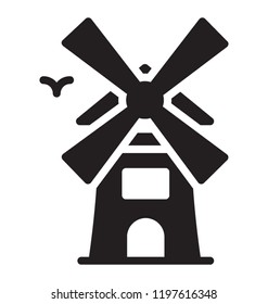 Windmill icon with eolic wind turbine to generate clean energy