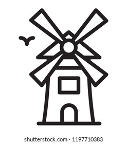 Windmill icon with eolic wind turbine to generate clean energy