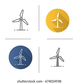 Windmill icon. Flat design, linear and color styles. Wind eco energy. Isolated vector illustrations