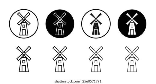 Windmill icon Flat outline fill set collection