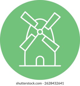 Windmill Icon with Green Circle Background in Line Style