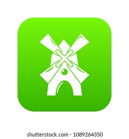 Windmill icon green vector isolated on white background