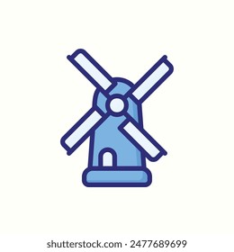 icono de molino de viento, icono de contorno azul aislado