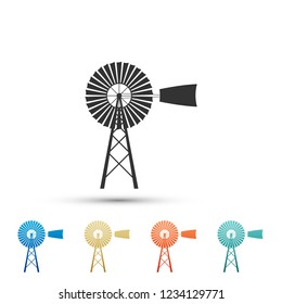 Windmill icon isolated on white background. Set elements in colored icons. Flat design. Vector Illustration