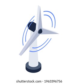 Windmill icon in isometric style, wind turbine 