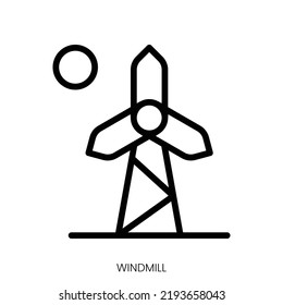 icono del molino de viento. Diseño De Estilo De Arte De Línea Aislado En Fondo Blanco