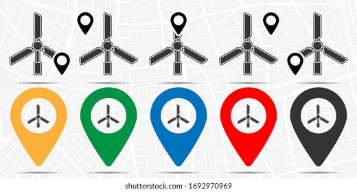 Windmill icon in location set. Simple glyph, flat illustration element of sustainable energy theme icons