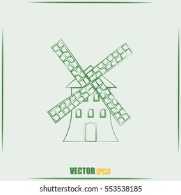 Windmill icon. Mill symbol. Vector illustration.
