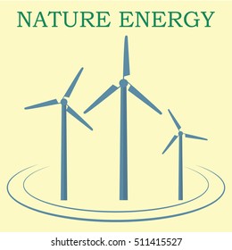 Windmill icon on yellow background. Nature energy

