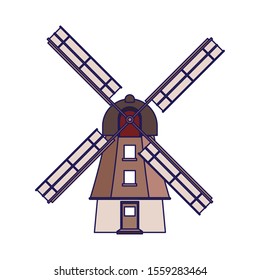 Windmill icon over white background, vector illustration