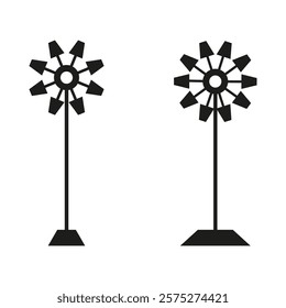 Windmill icon. Renewable energy shape. Black silhouette style. Minimal vector element.