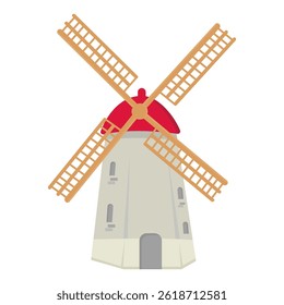 Windmill icon, rural architectural element isolated on white background for agriculture, eco friendly energy and tourism projects
