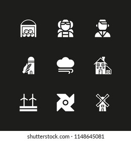windmill icon set. barn, windmill and pinwheel vector icon for graphic design and web