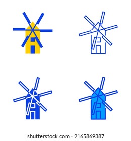 Windmill icon set in flat and line style. Vector illustration.