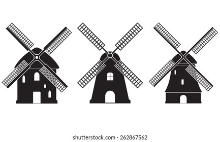 Windmill icon set isolated on white background. Mill symbol. Vector illustration.