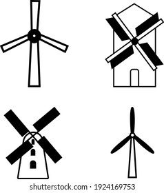 icono de molino de viento conjunto potencia de la tecnología de la naturaleza