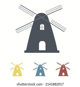 Windmill icon or sign.  Colorful vector illustration.