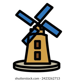 Windmill icon or sign isolated on white background. Mill symbol. Vector illustration.