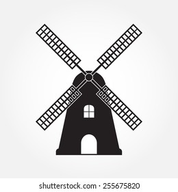 Windmill icon or sign isolated on white background. Mill symbol. Vector illustration.