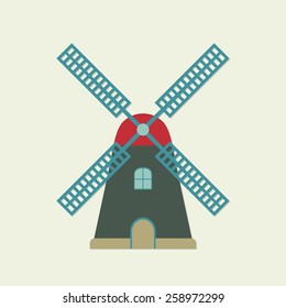 Windmill icon or sign isolated on white background. Mill symbol. Colorful vector illustration.
