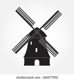 Windmill icon or sign isolated on white background. Mill symbol. Vector illustration.