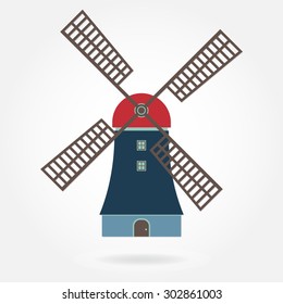 Windmill icon or sign isolated on white background. Mill symbol. Colorful vector illustration.