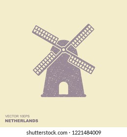 Windmill icon silhouette vector illustration with scuffed effect