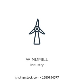Windmill icon. Thin linear windmill outline icon isolated on white background from industry collection. Line vector sign, symbol for web and mobile