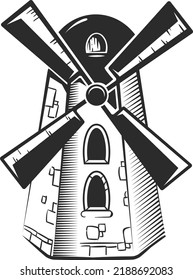 Windmill icon. Traditional rustic building. Countryside symbol
