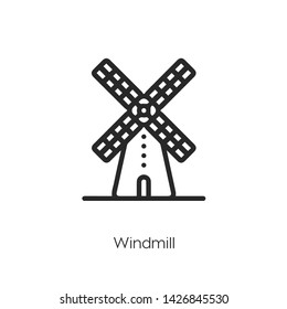 Windmill icon vector. Windmill symbol. Linear style sign for mobile concept and web design. Windmill symbol illustration. Pixel vector graphics - Vector.