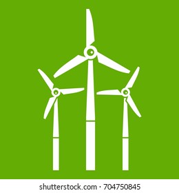 Windmill icon white isolated on green background. Vector illustration