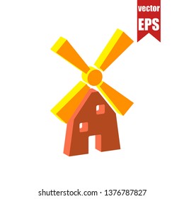 Windmill icon.Isometric and 3D view.