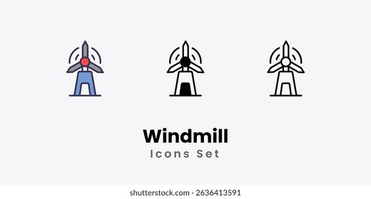 Windmill Icons thin line and glyph vector icon stock illustration