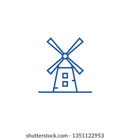 Windmill illustration line icon concept. Windmill illustration flat  vector symbol, sign, outline illustration.