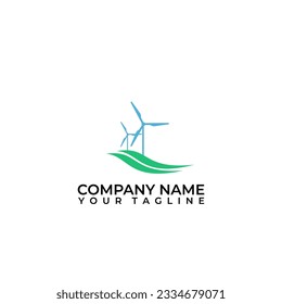 windmill illustration logo on green plains